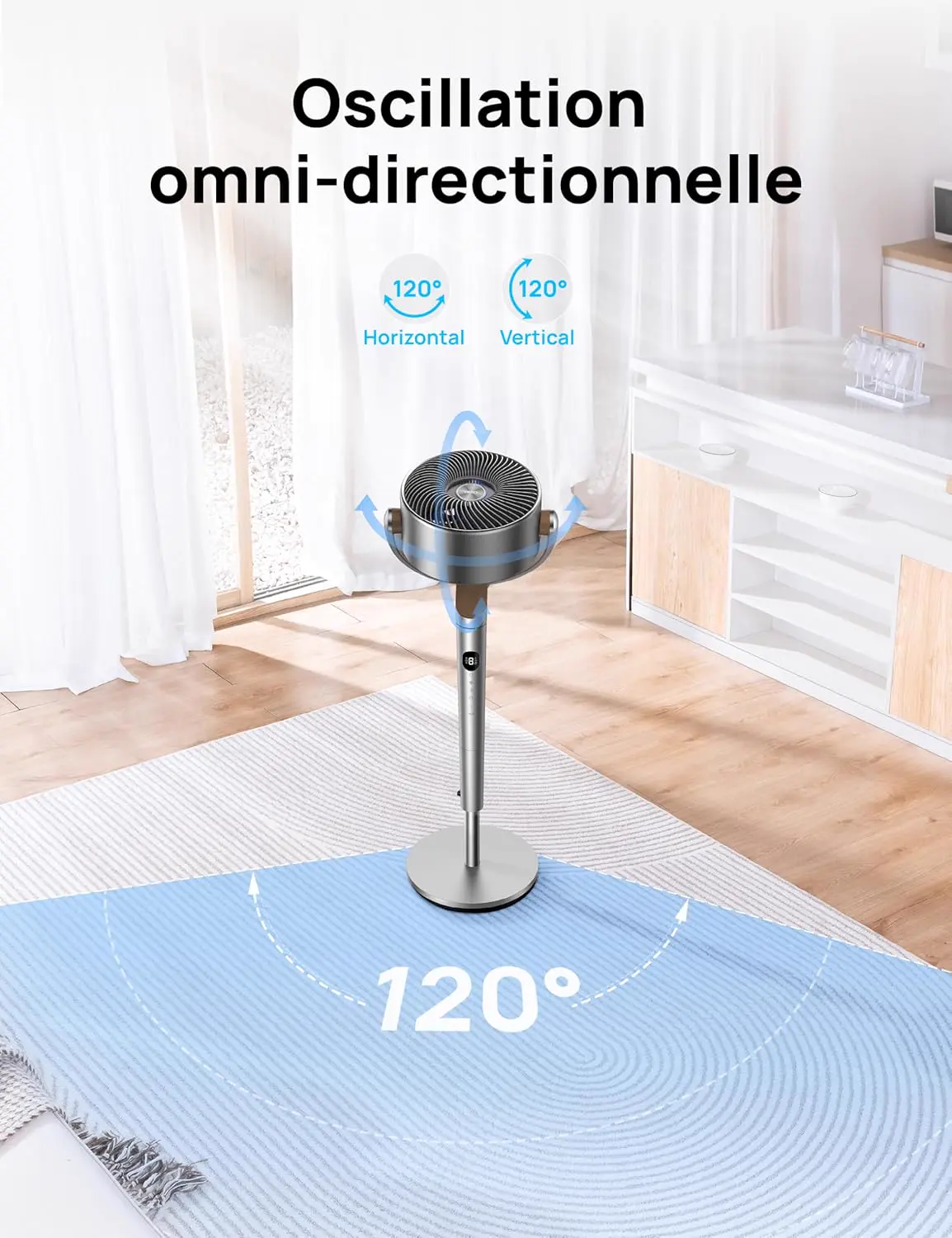 Oscillation 120° et inclinaison 120° du DREO